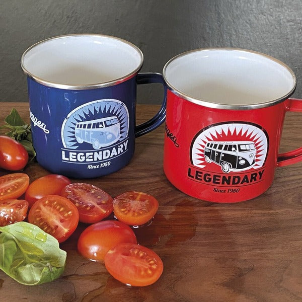 VW T1 Bus Enamel Mug Set - Red & Blue