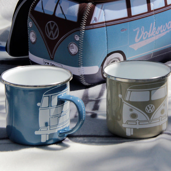 VW T1 Bus Enamel Mug Set - Blue & Grey