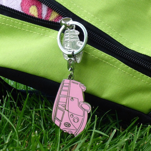 VW T1 Bus Enamel Key Ring - Pink Silhouette