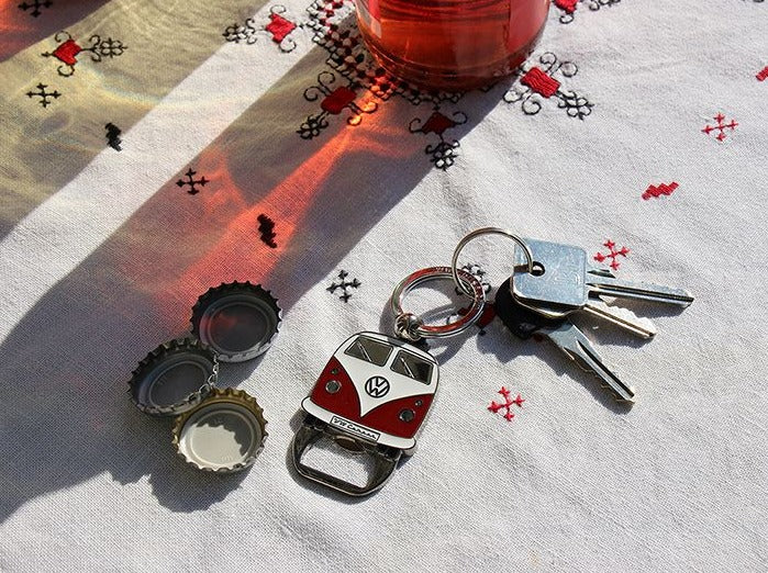 VW T1 Bus Key Ring with Bottle Opener - Red
