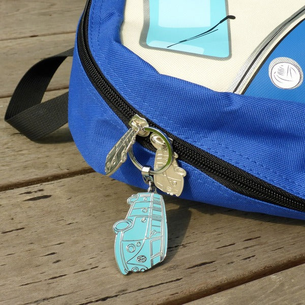 VW T1 Bus Enamel Key Ring - Turquoise Silhouette