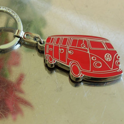 VW T1 Bus Enamel Key Ring - Red Silhouette
