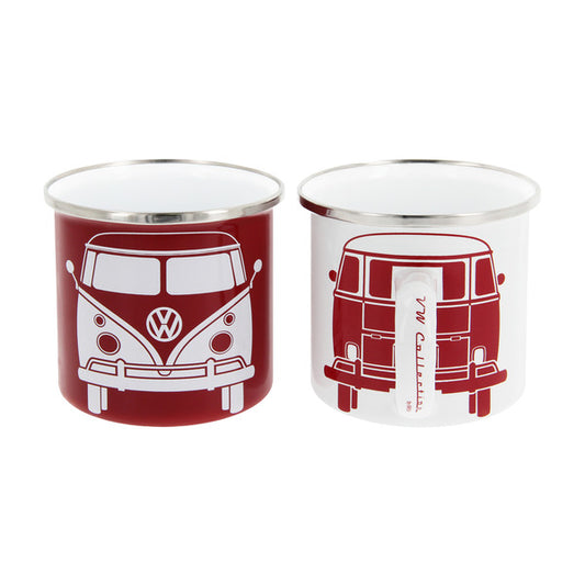 VW T1 Bus Enamel Mug Set - Red & White
