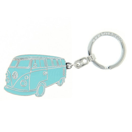 VW T1 Bus Enamel Key Ring - Turquoise Silhouette