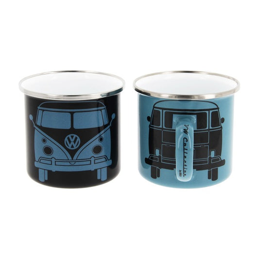 VW T1 Bus Enamel Mug Set - Black & Blue