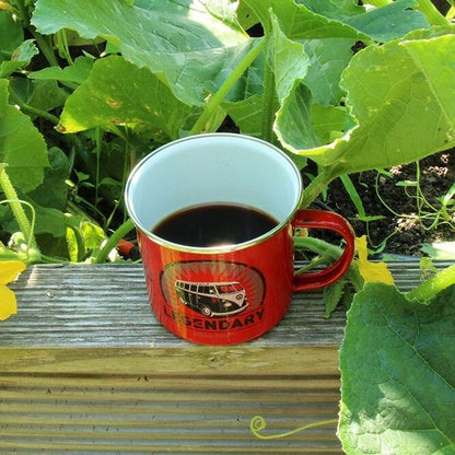 VW T1 Bus Enamel Mug - Red Vintage Logo