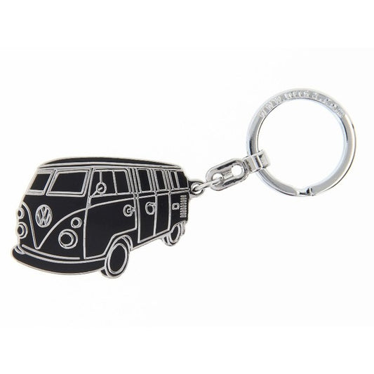 VW T1 Bus Enamel Key Ring - Black Silhouette