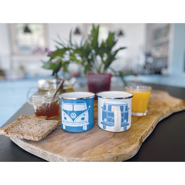VW T1 Bus Enamel Mug Set - White & Blue