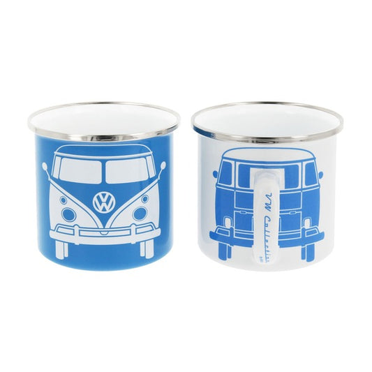 VW T1 Bus Enamel Mug Set - White & Blue