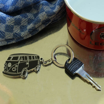 VW T1 Bus Enamel Key Ring - Black Silhouette