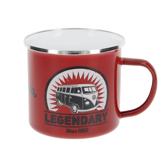 VW T1 Bus Enamel Mug - Red Vintage Logo