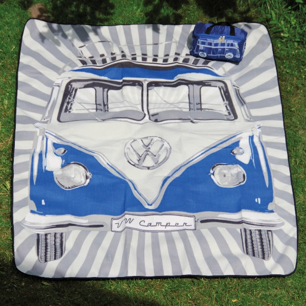 VW T1 Bus Picnic Blanket With Carrying Bag - Blue