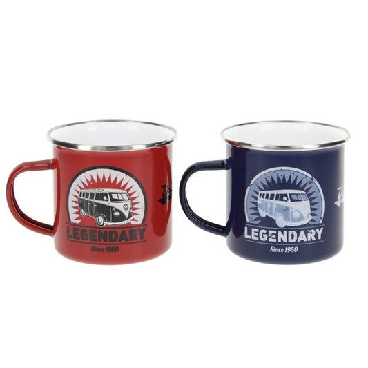 VW T1 Bus Enamel Mug Set - Red & Blue