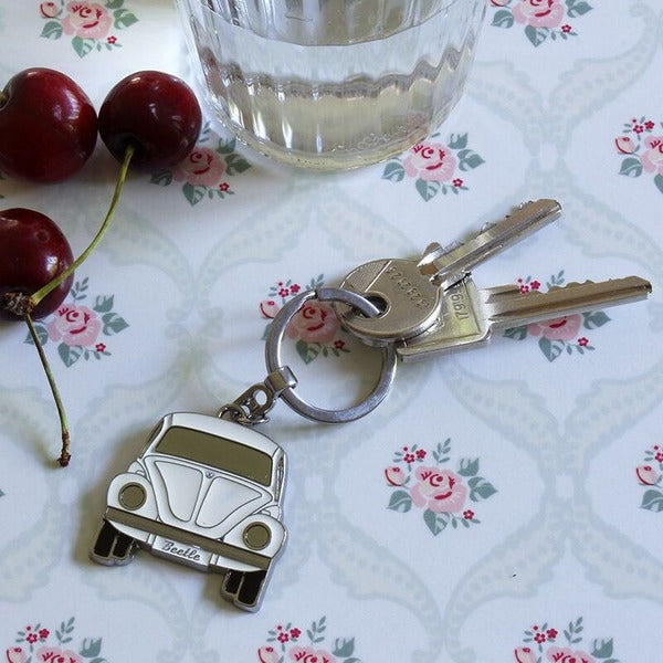 VW Beetle Key Ring - White