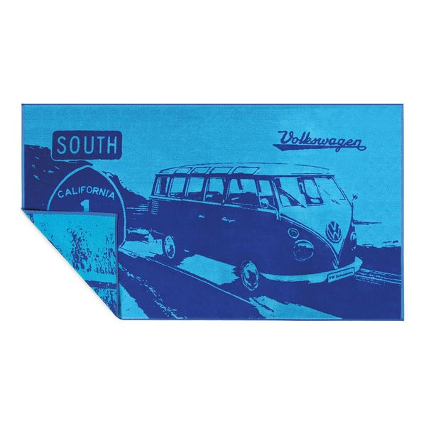VW T1 Bus Beach Towel - Highway 1 Blue