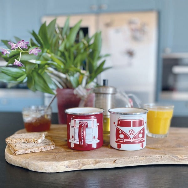 VW T1 Bus Enamel Mug Set - Red & White