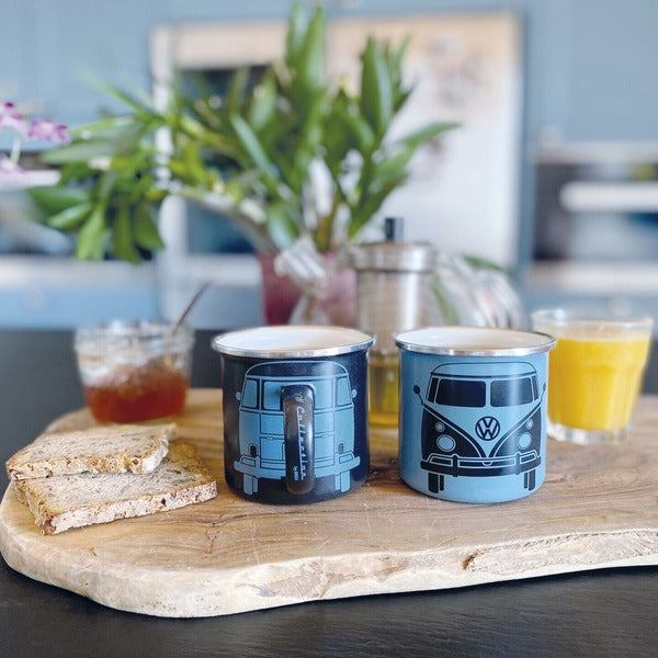 VW T1 Bus Enamel Mug Set - Black & Blue